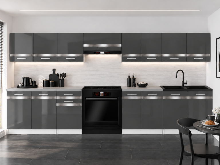 Meubles de cuisine Prestige 320 cm gris brillant avec plan de travail Fabricant INF P Vincent/0/WT/S/0/C1/SL