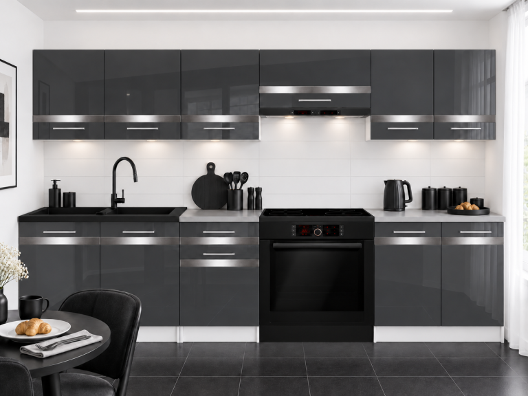 Meubles de cuisine Prestige 240 cm gris brillant sans plan de travail Fabricant INF P Salvador/0/WT/S/BB/C1/SL