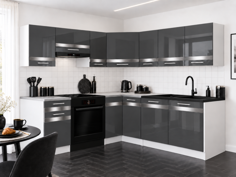 Meubles de cuisine Prestige 360 cm gris brillant sans plan de travail Fabricant INF P Pablo/0/WT/S/BB/C1/SL