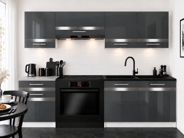 Meubles de cuisine Prestige 180 cm gris brillant avec plan de travail Fabricant INF P Leonardo/0/WT/S/0/C1/SL