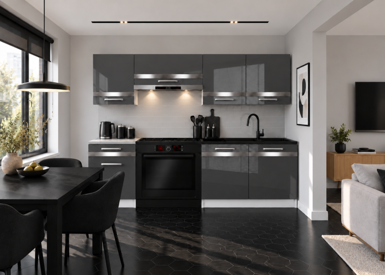 Meubles de cuisine Prestige 180 cm gris brillant avec plan de travail Fabricant INF P Leonardo/0/WT/S/0/C1/SL