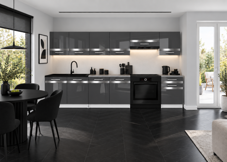 Meubles de cuisine Prestige 260 cm gris brillant sans plan de travail Fabricant INF P Frida/0/WT/S/BB/C1/SL