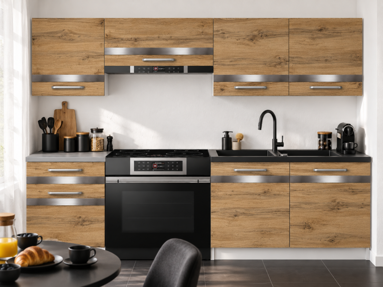 Meubles de cuisine Prestige 180 cm chêne wotan avec plan de travail Fabricant TOR P Leonardo/0/WT/DW/0/C1/SL