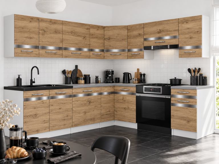 Meubles de cuisine Prestige 420 cm chêne wotan avec plan de travail Fabricant TOR P Gustav/0/WT/DW/0/C1/SL