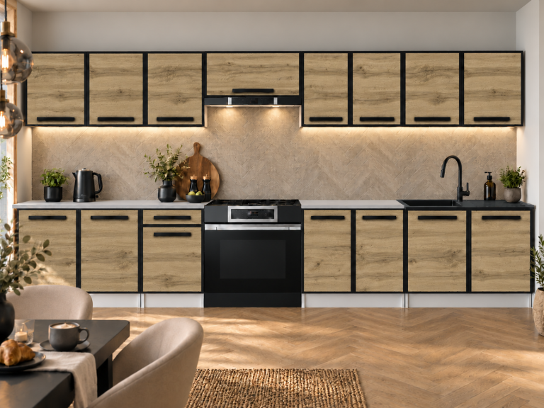 Meubles de cuisine Prestige 320 cm chêne wotan avec plan de travail Fabricant TOR L Vincent/0/WT/DW/0/A1