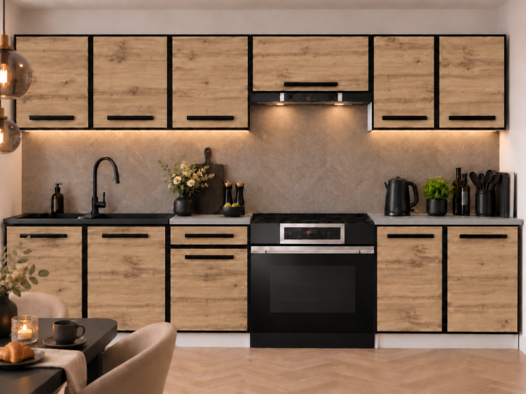 Meubles de cuisine Linea 240 cm chêne wotan avec plan de travail Fabricant TOR P Salvador/0/WT/DW/0/A1