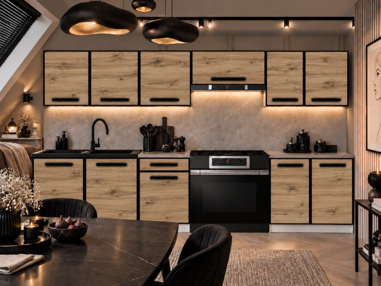 Meubles de cuisine Linea 240 cm chêne wotan avec plan de travail Fabricant TOR P Salvador/0/WT/DW/0/A1