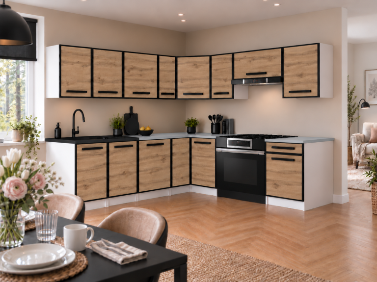Meubles de cuisine Linea 420 cm chêne wotan avec plan de travail Fabricant TOR L Gustav/0/WT/DW/0/A1