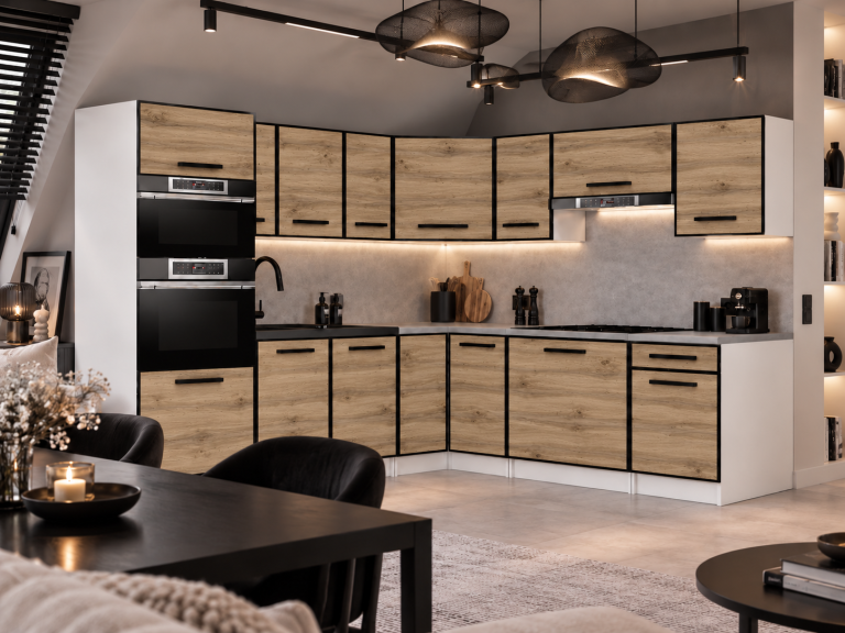 Meubles de cuisine Linea 420 cm chêne wotan avec plan de travail Fabricant TOR L Diego/0/WT/DW/0/A1