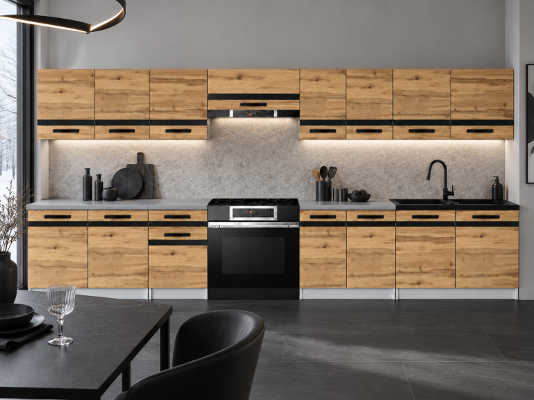 Meubles de cuisine Prestige 320 cm chêne wotan avec plan de travail Fabricant TOR P Vincent/0/WT/DW/0/A1/CM