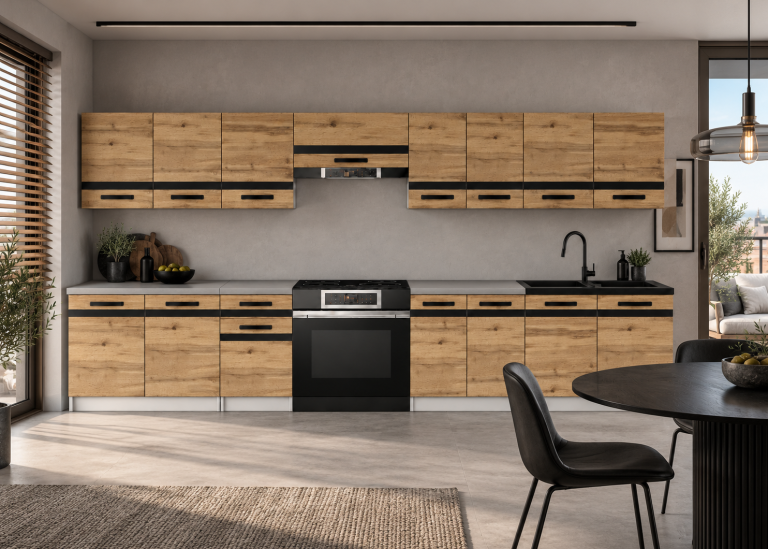 Meubles de cuisine Prestige 320 cm chêne wotan avec plan de travail Fabricant TOR P Vincent/0/WT/DW/0/A1/CM