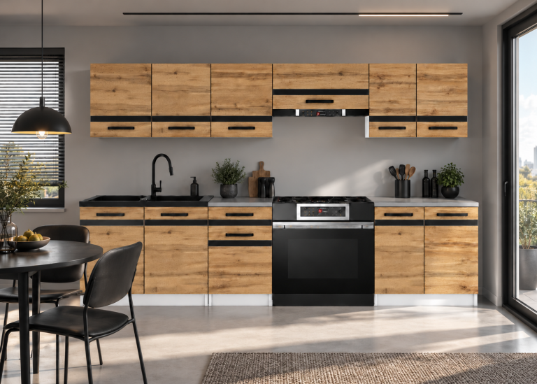 Meubles de cuisine Prestige 240 cm chêne wotan sans plan de travail Fabricant TOR P Salvador/0/WT/DW/BB/A1/CM