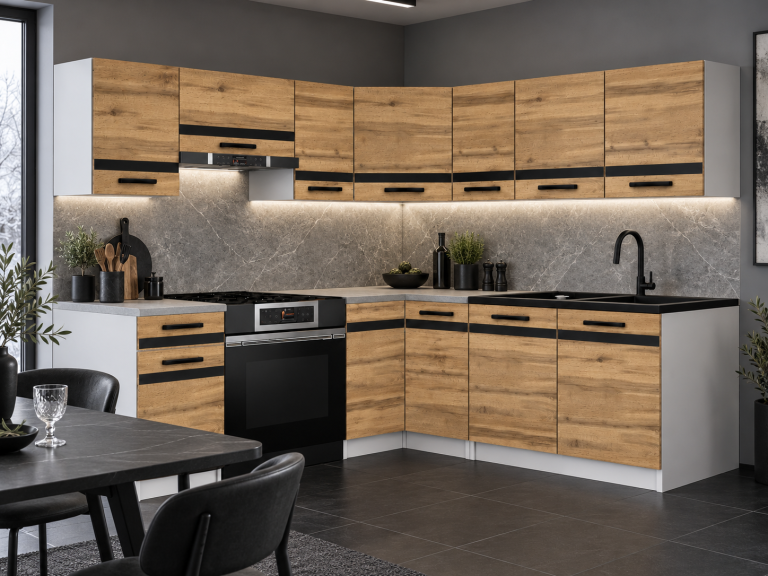 Meubles de cuisine Prestige 360 cm chêne wotan sans plan de travail Fabricant TOR P Pablo/0/WT/DW/BB/A1/CM