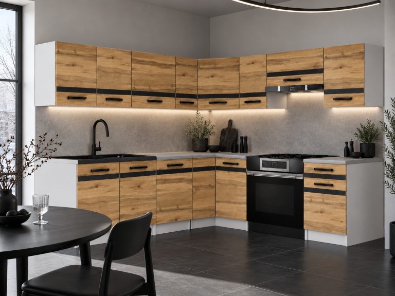Meubles de cuisine Prestige 420 cm chêne wotan sans plan de travail Fabricant TOR P Gustav/0/WT/DW/BB/A1/CM