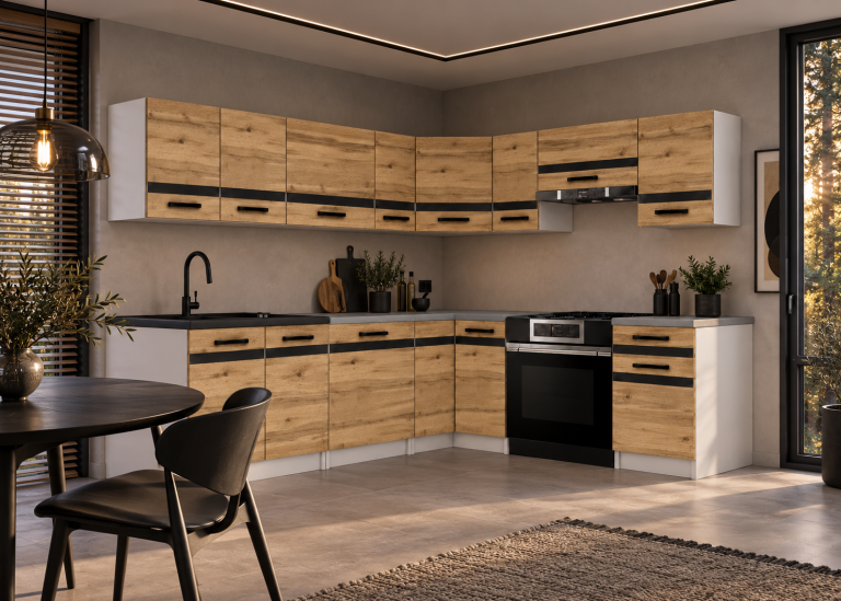Meubles de cuisine Prestige 420 cm chêne wotan sans plan de travail Fabricant TOR P Gustav/0/WT/DW/BB/A1/CM