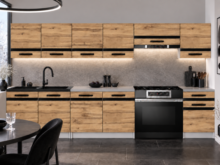 Meubles de cuisine Prestige 260 cm chêne wotan avec plan de travail Fabricant TOR P Frida/0/WT/DW/0/A1/CM