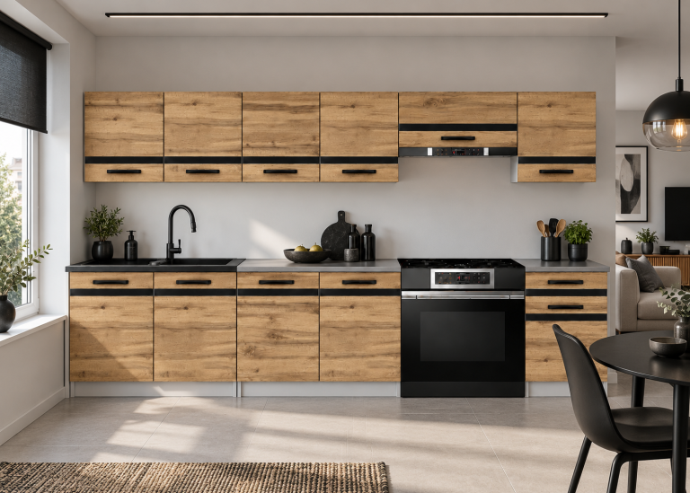 Meubles de cuisine Prestige 260 cm chêne wotan avec plan de travail Fabricant TOR P Frida/0/WT/DW/0/A1/CM