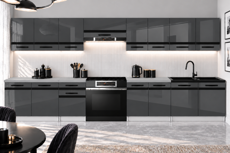 Meubles de cuisine Prestige 320 cm gris brillant avec plan de travail Fabricant INF P Vincent/0/WT/S/0/A1/CM