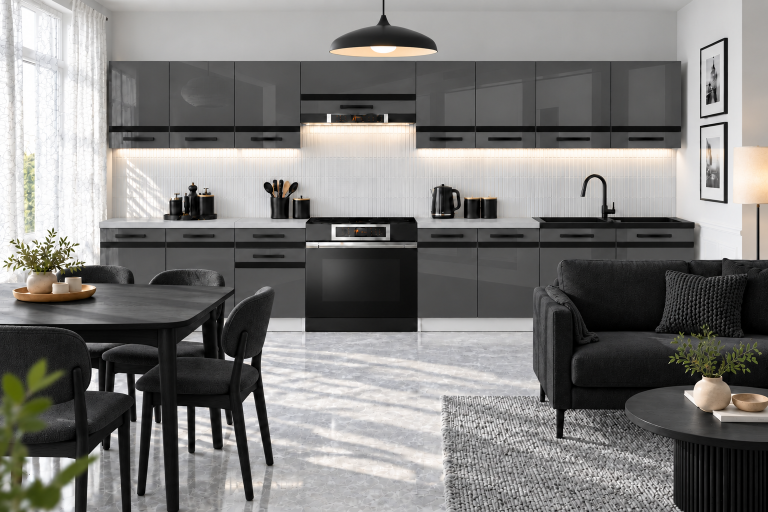 Meubles de cuisine Prestige 320 cm gris brillant avec plan de travail Fabricant INF P Vincent/0/WT/S/0/A1/CM