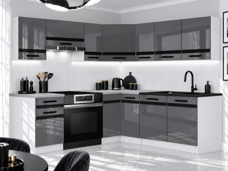 Meubles de cuisine Prestige 360 cm gris brillant avec plan de travail Fabricant INF P Pablo/0/WT/S/0/A1/CM