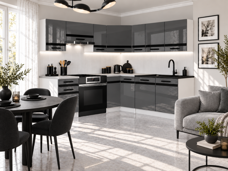 Meubles de cuisine Prestige 360 cm gris brillant avec plan de travail Fabricant INF P Pablo/0/WT/S/0/A1/CM