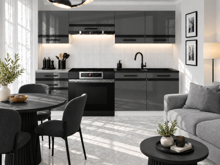 Meubles de cuisine Prestige 180 cm gris brillant avec plan de travail Fabricant INF P Leonardo/0/WT/S/0/A1/CM