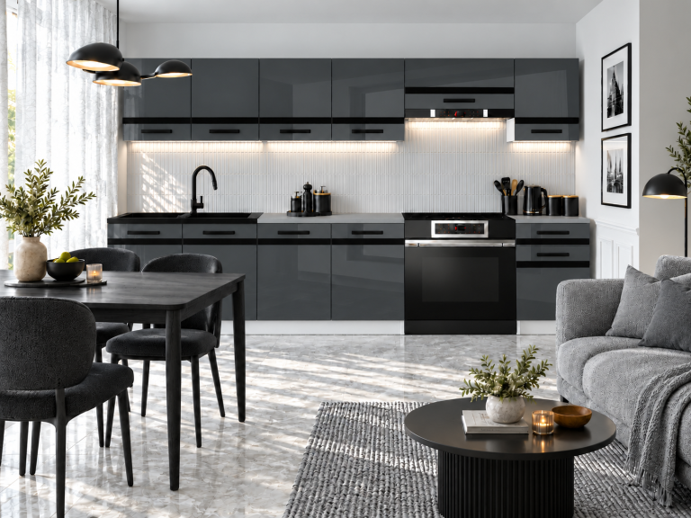 Meubles de cuisine Prestige 260 cm gris brillant avec plan de travail Fabricant INF P Frida/0/WT/S/0/A1/CM