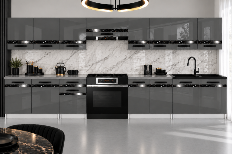 Meubles de cuisine Prestige 320 cm gris brillant avec plan de travail Fabricant INF P Vincent/0/WT/S/0/A1/CS