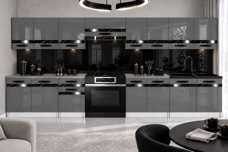 Meubles de cuisine Prestige 320 cm gris brillant avec plan de travail Fabricant INF P Vincent/0/WT/S/0/A1/CS