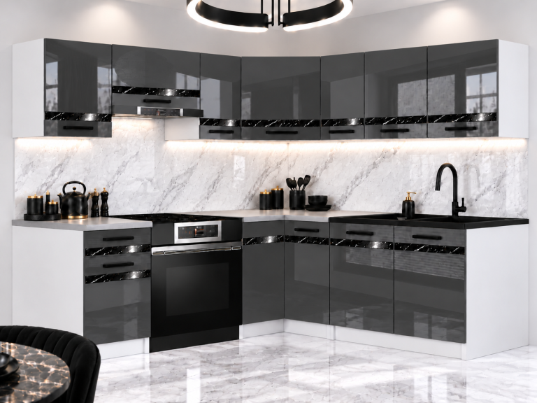 Meubles de cuisine Prestige 360 cm gris brillant avec plan de travail Fabricant INF P Pablo/0/WT/S/0/A1/CS
