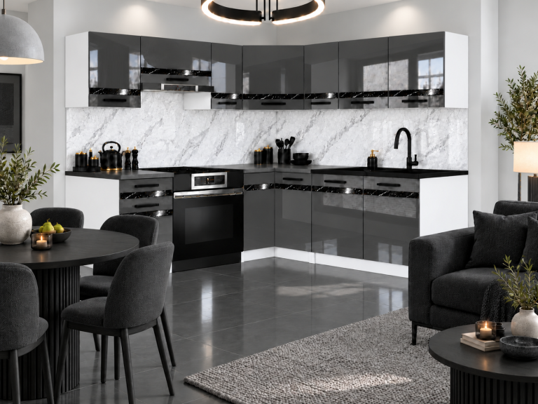 Meubles de cuisine Prestige 360 cm gris brillant avec plan de travail Fabricant INF P Pablo/0/WT/S/0/A1/CS