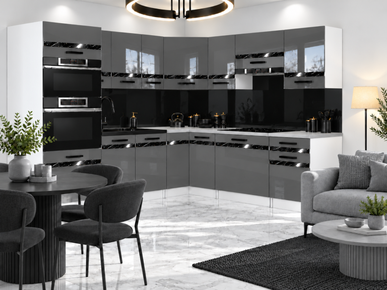 Meubles de cuisine Prestige 420 cm gris brillant sans plan de travail Fabricant INF P Diego/0/WT/S/BB/A1/CS